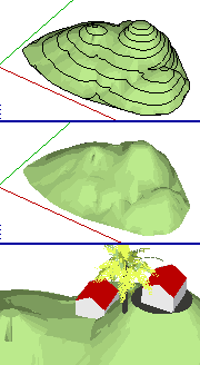 Bentuk terrain 3D dari peta topografi